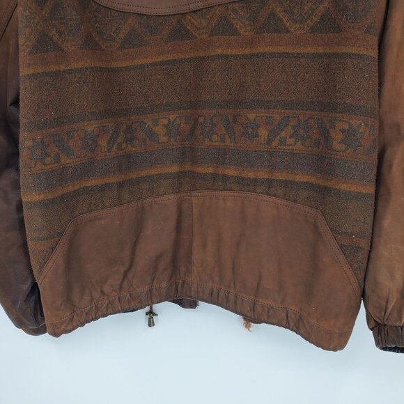 Vintage Winlit Leather and Wool Blend Western Aztec Bomber Jacket Coat Medium - Picture 10 of 16